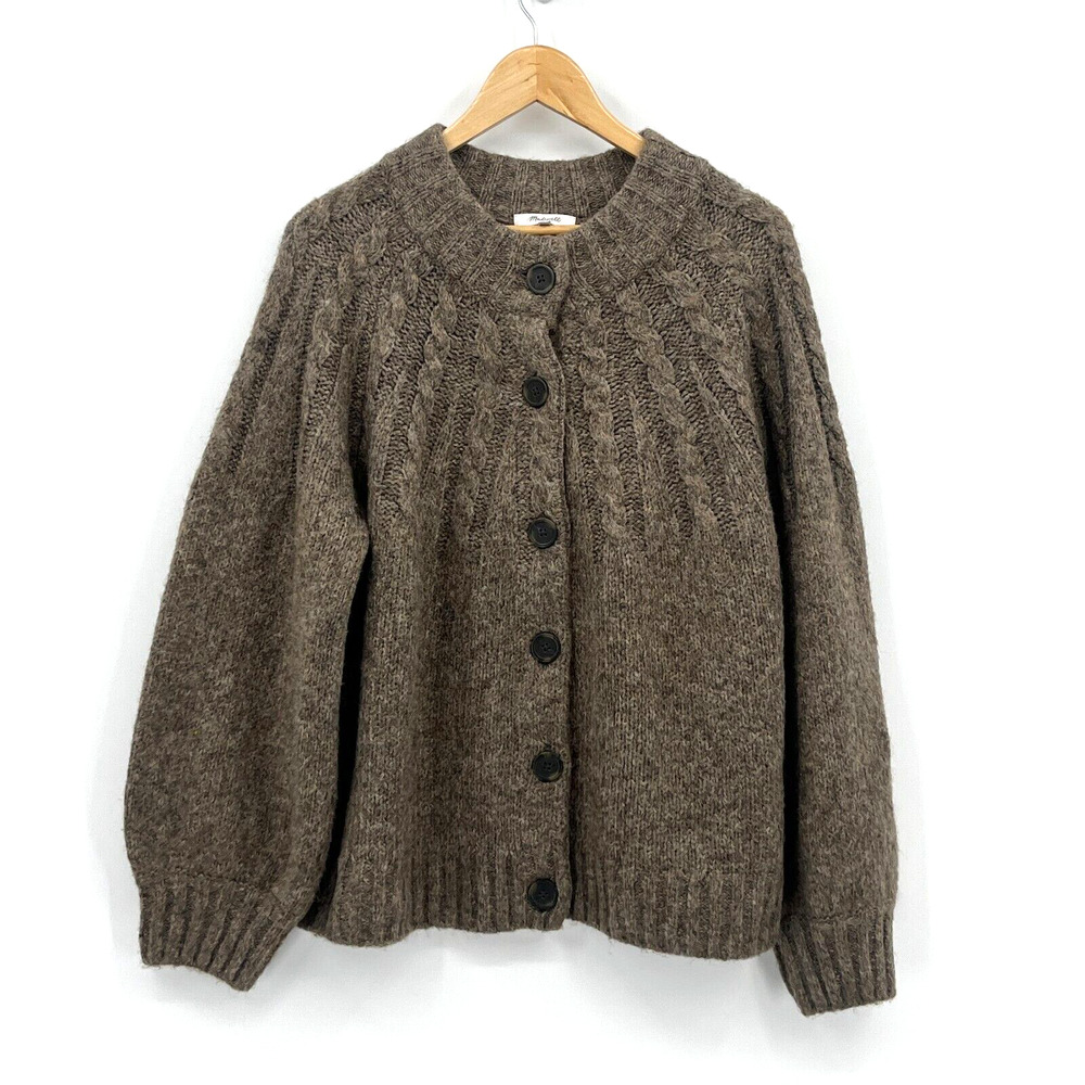 Madewell Sweater Women's XLarge Brown Cottagecore Chunky Cable Knit Cardigan